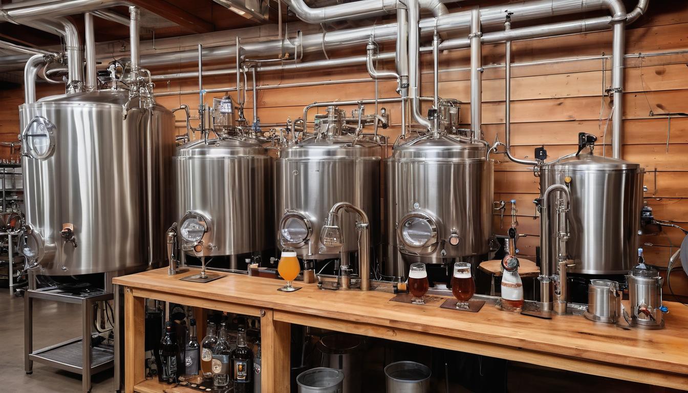 A craft beer tasting session at a local brewery showing brewing equipment, featuring a range of craft brews served in glasses with a frothy foam head. The selection includes a variety of ales, lagers, and stouts, all brewed with a focus on flavor and quality. The experience showcases the expertise of independent craft brewers and the importance of fermentation, hops, and malt in the brewing process.