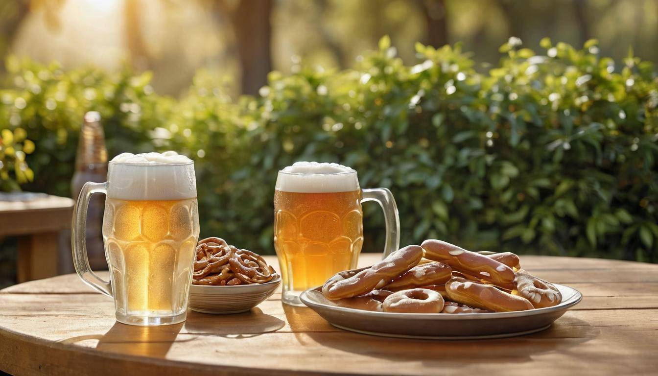 Blonde beers lined up at the brewery, highlighting craft brewing techniques