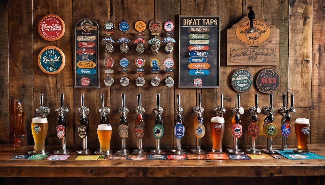 A cellar filled with kegs of lager and ale, ready for serving as frothy, chilled draft beers in a brewery.