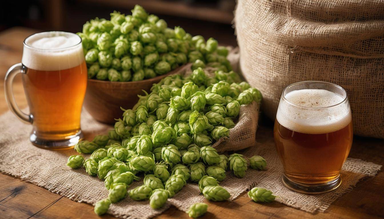 Fresh hops used in brewing craft beer and IPAs, including West Coast IPA and New England IPA, at a brewing company pub known for its distinctive India Pale Ale flavors.